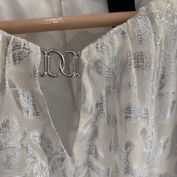 White House Black Market white halter tank top with silver embroidery - Picture 4 of 10